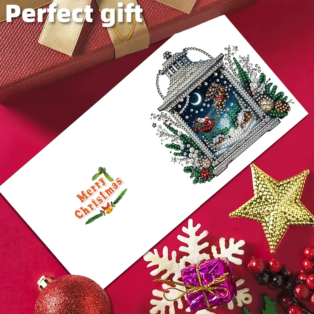 12Pcs Xmas Dog DIY Diamond Painting Greeting Cards for Adult Holiday Gifts