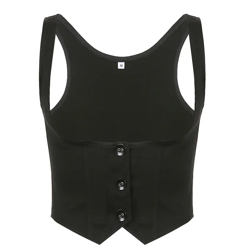 Huibahe Button Corset Top Black Skinny Breasted Tops Backless Vintage Kawaii Sweats Mini Vest Women Aesthetic Punk Tanks