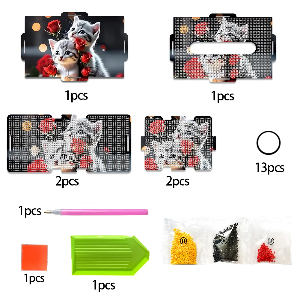 Diamond Painting Tissue Box Kits Decorative Rhinestone Craft Kit (Rose Kitten)
