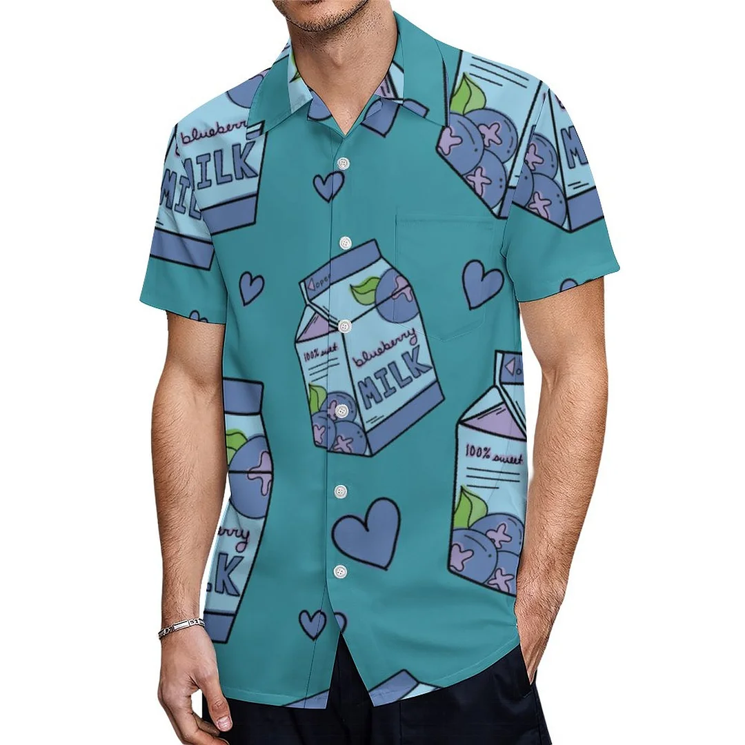 Short Sleeve Blueberry Milk Carton Hawaiian Shirt Mens Button Down Plus Size Tropical Hawaii Beach Shirts