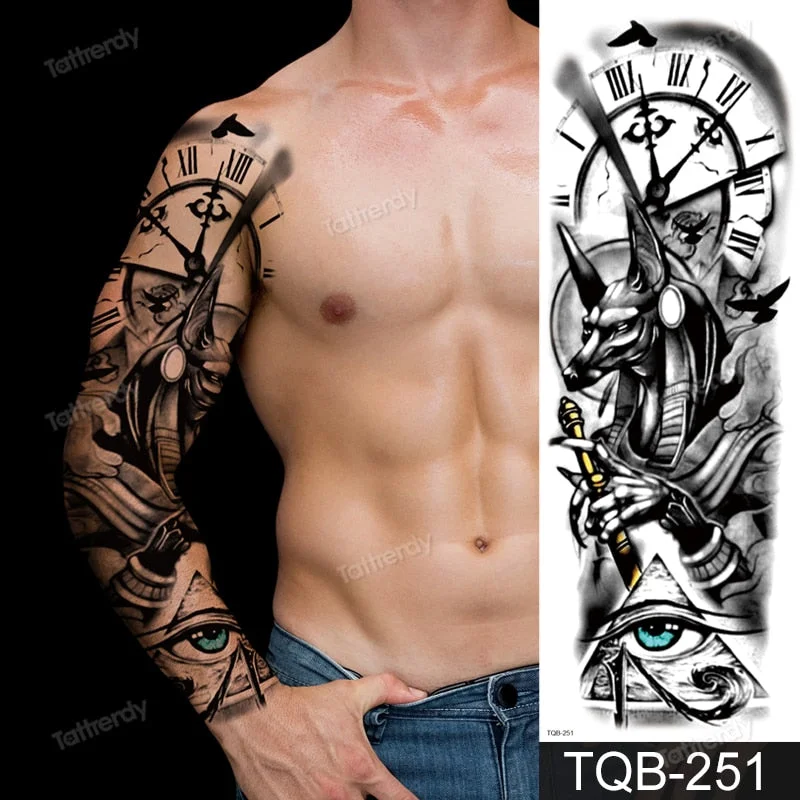 clock lion king fox forest temporary tattoos men sexy body art makeup tattoo sticker black waterproof custom totem maori tatoo
