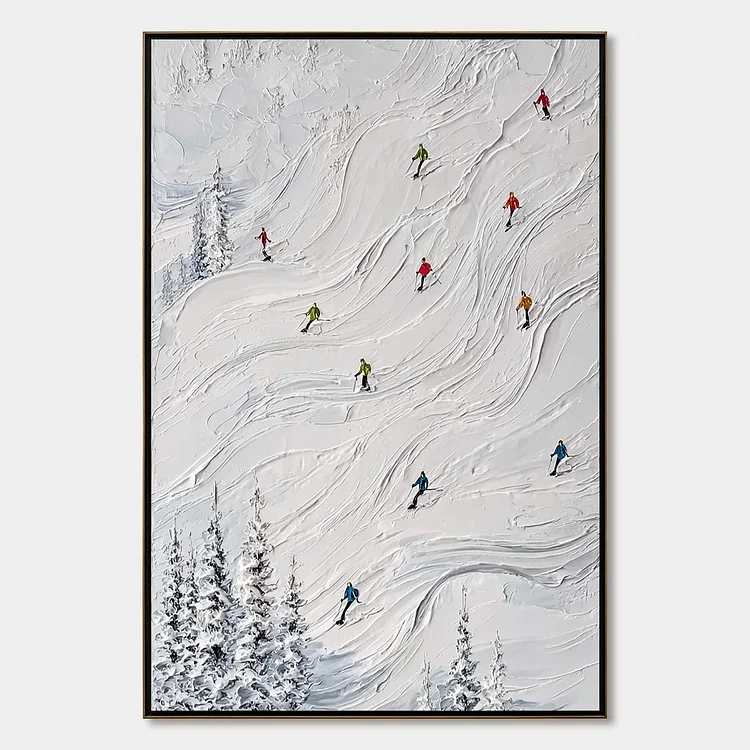 POWDER DAY: Textured Impasto Ski Slope Wall Art（Canvas painting）