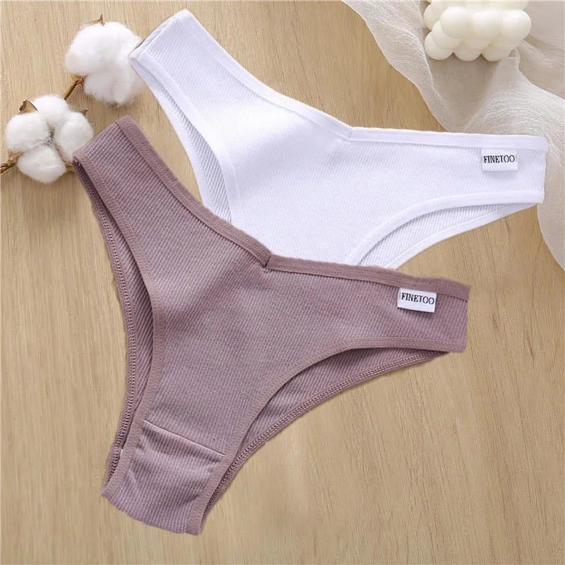 2PCS/Set Sexy Lingerie Cotton Panties Women Underwear Briefs Female Underpants Pantys Tangas Thong Panties Bikini Solid Color