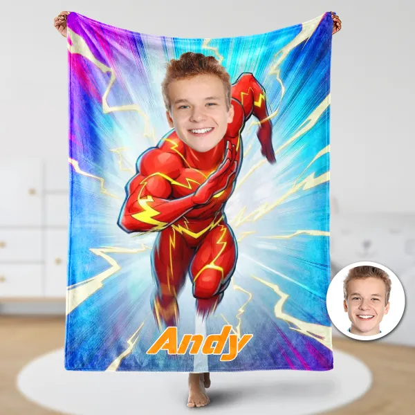 Custom Running Flash Hero Blankets Personalized Face & Name Hero Blanket Gifts For Boys