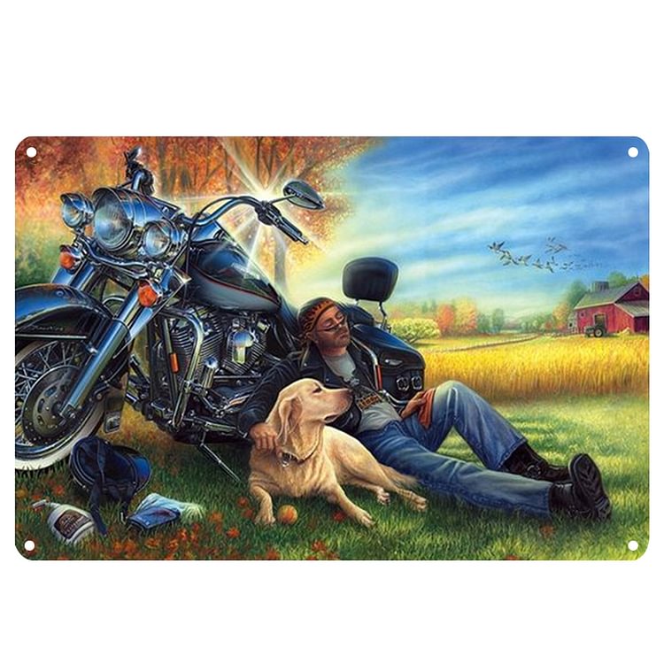 Vieil homme conduisant une moto - Enseigne Vintage Métallique/enseignes en bois - 20*30cm/30*40cm