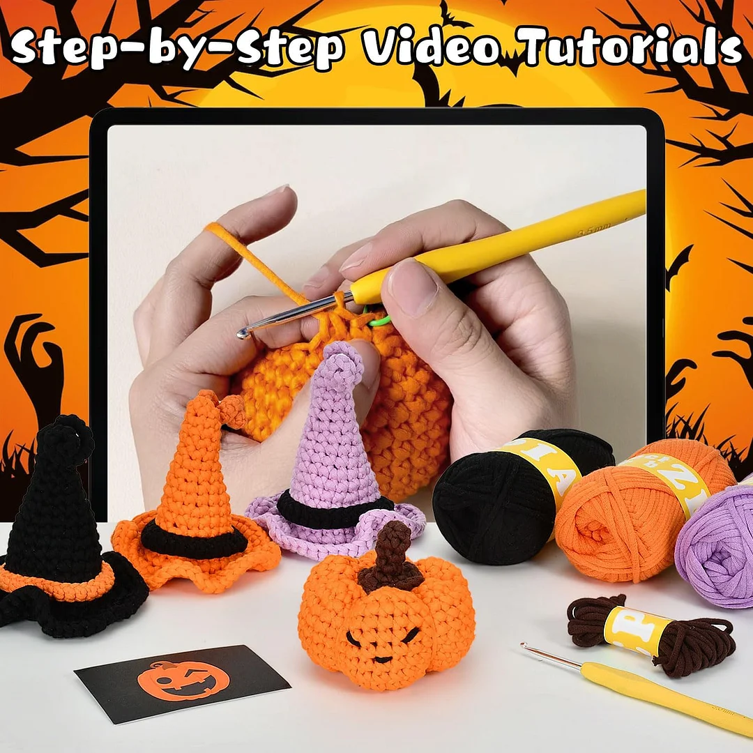 Halloween Beginners Crochet Kit-Wizard Hat&Pumpkin