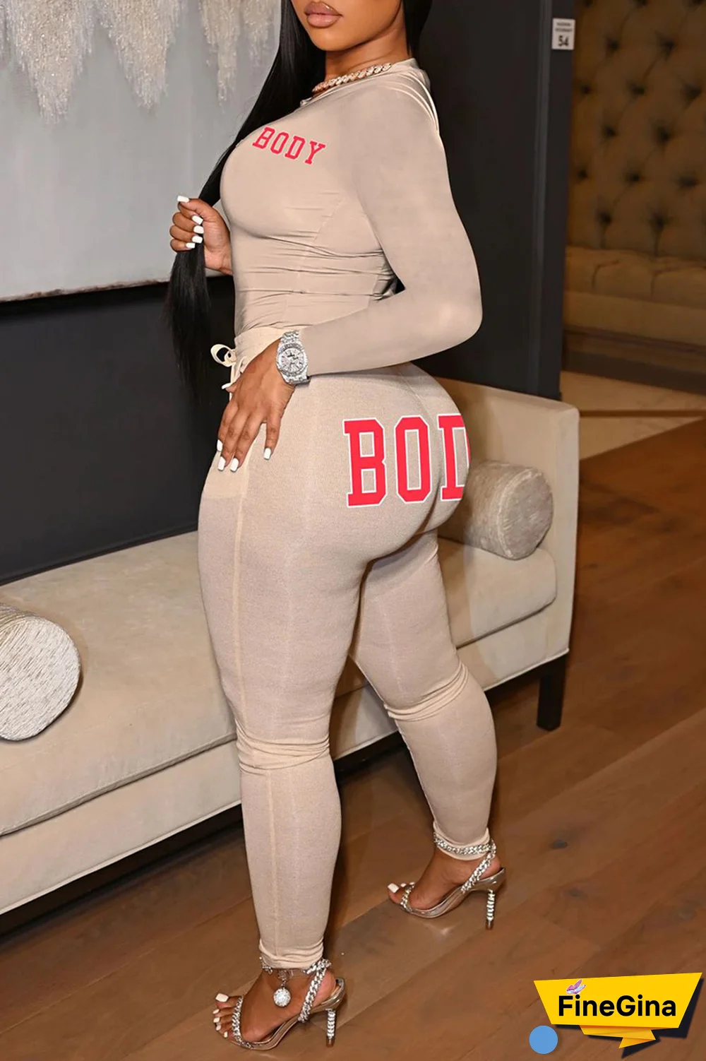 Pink Casual Print Patchwork O Neck Long Sleeve Two Pieces