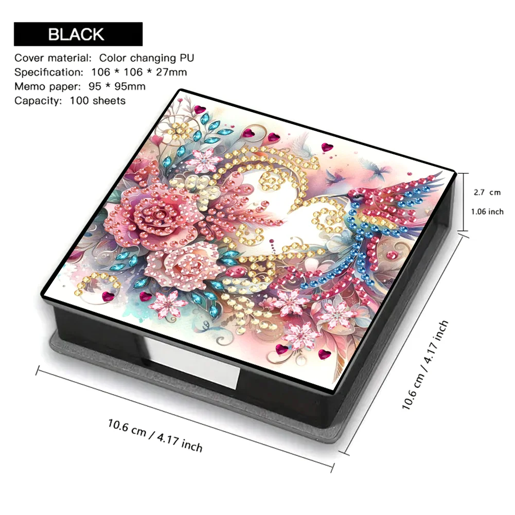PU Flower Bird Diamond Painting Notecard Box with 160 Sheets of Paper
