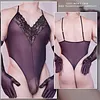 Men's Bodysuit Gloves One-Piece Open-Crotch Lace Ultra-Thin Breathable Skin-Friendly Nylon Seductive Lingerie