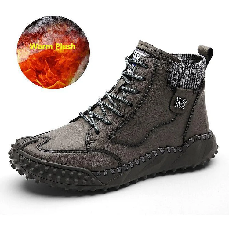 Men Ankle Boots Winter Warm Snow Boots Thick Plush Men Handmade Leather Boots Outdoor Waterproof Work Boots shopify Stunahome.com