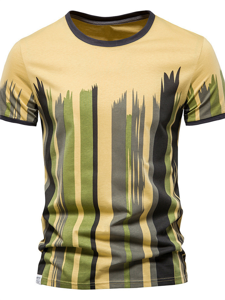 Casual Vertical Stripe Printed Men's Round Neck T-Shirt Short Sleeve Fashion Casual Top | 168DEAL