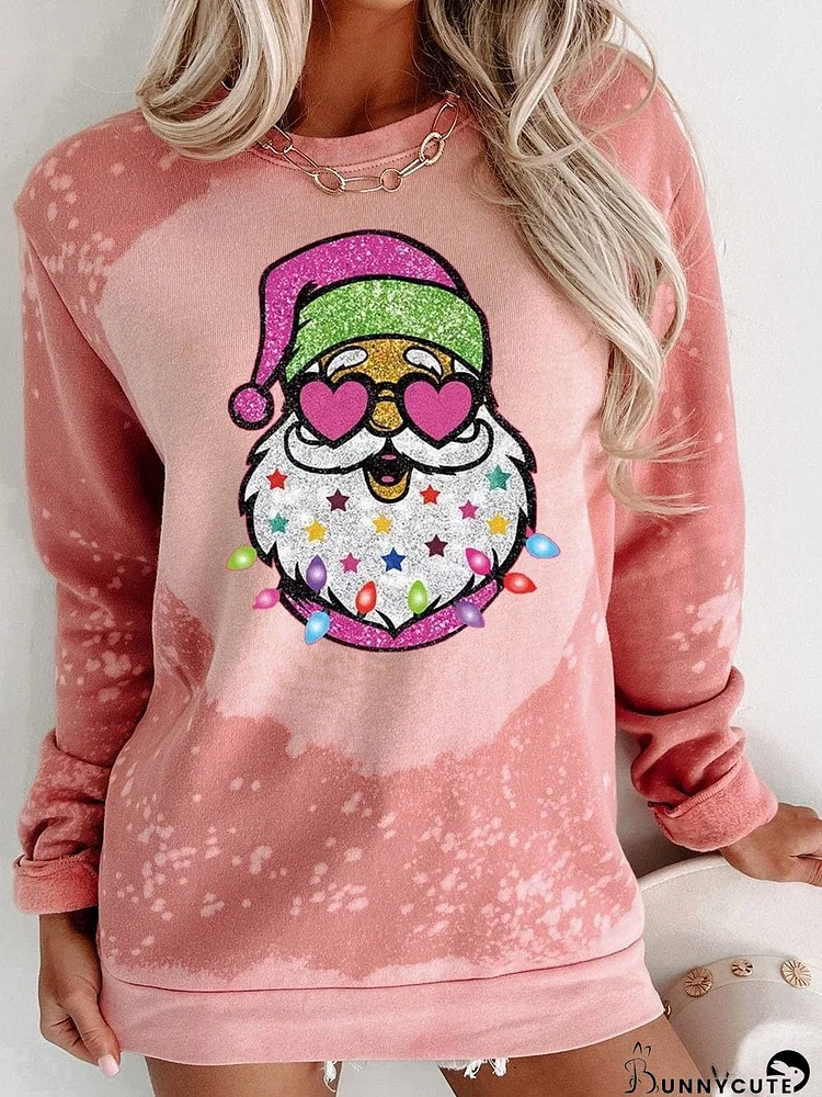 Santa Claus Pink Tie Dye Graphic Christmas Pullover Sweatshirt