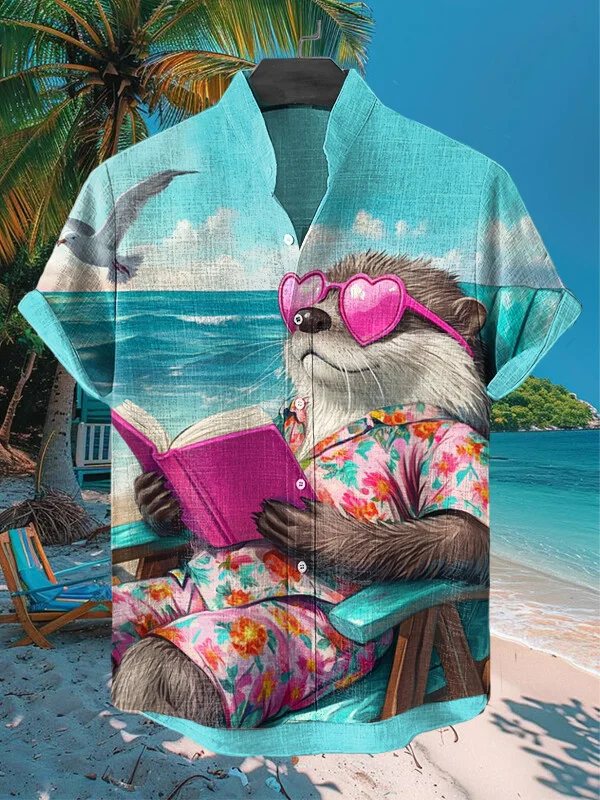 Men's Otter On Holiday Print Short Sleeve Shirt