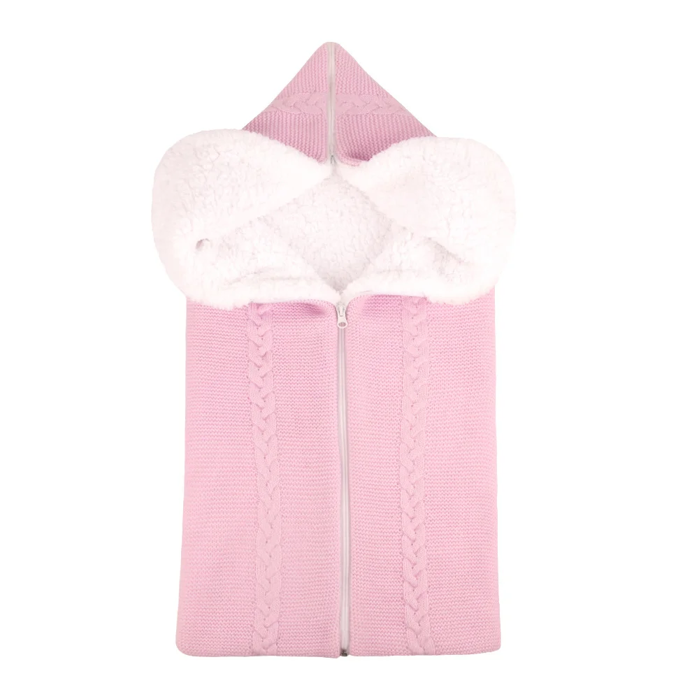 Hand Knitted Zipper Baby Fleece-Lined Sleeping Bag