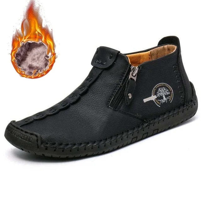 Winter Men's Boots Thick Plush Warm Men's Snow Boots Genuine Leather Zipper Men Ankle Boots Waterproof Men's Sneakers Plus size