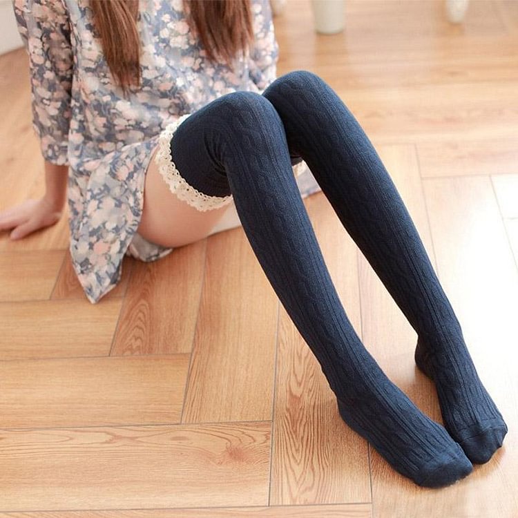 Lace Over Knee Cotton Stockings - Modakawa Modakawa