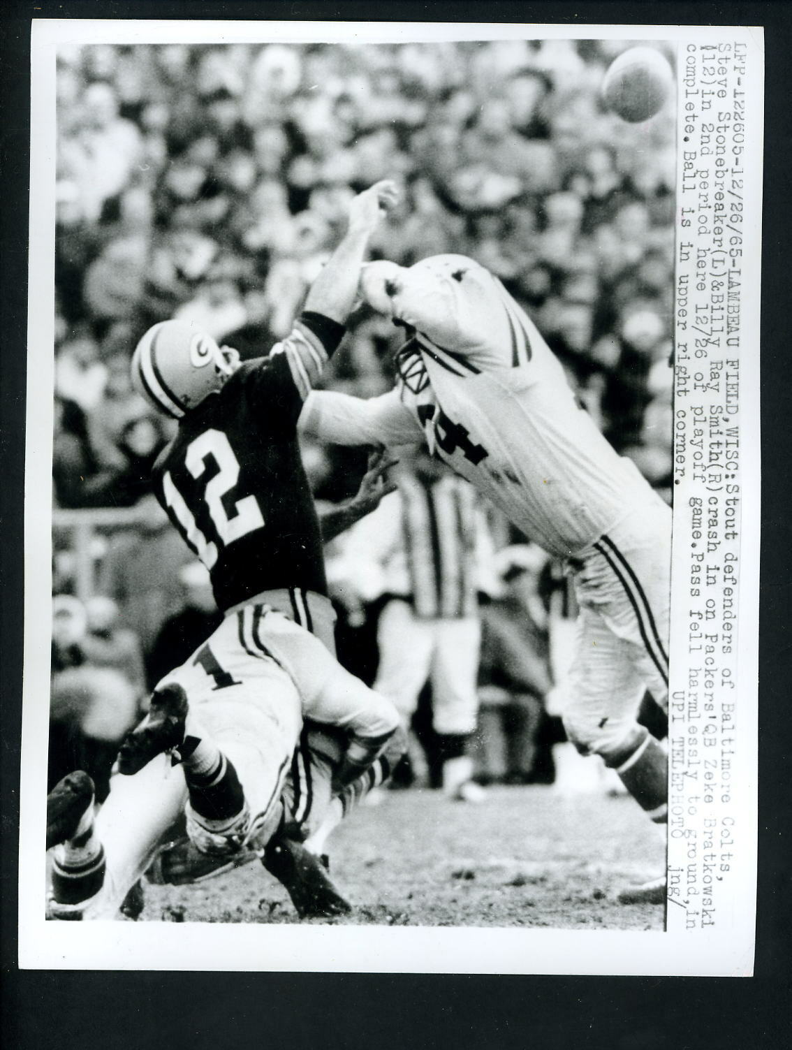 Zeke Bratkowski Stonebreaker Billy Ray Smith 1965 Press Photo Poster painting Colts GB Packers