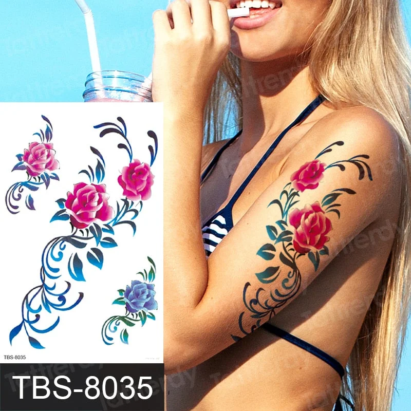 rose lotus flower temporary tattoo for women girls sexy body tattoo sticker girl tatouage temporaire femme back tatoo fake
