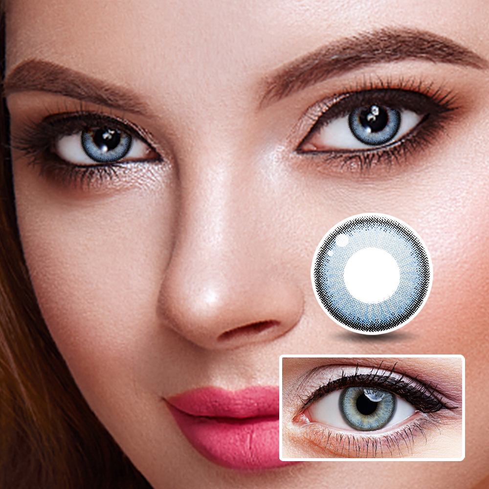 Fragrant Honey Blue Yearly Prescription Colored Contacts for Dark Eyes,  Comfy Colored Contact Lenses, Colored Eye Contacts for Brown Eyes NEBULALENS