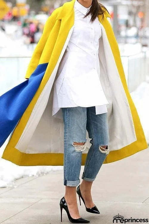 Pockets Color Block Long Coat
