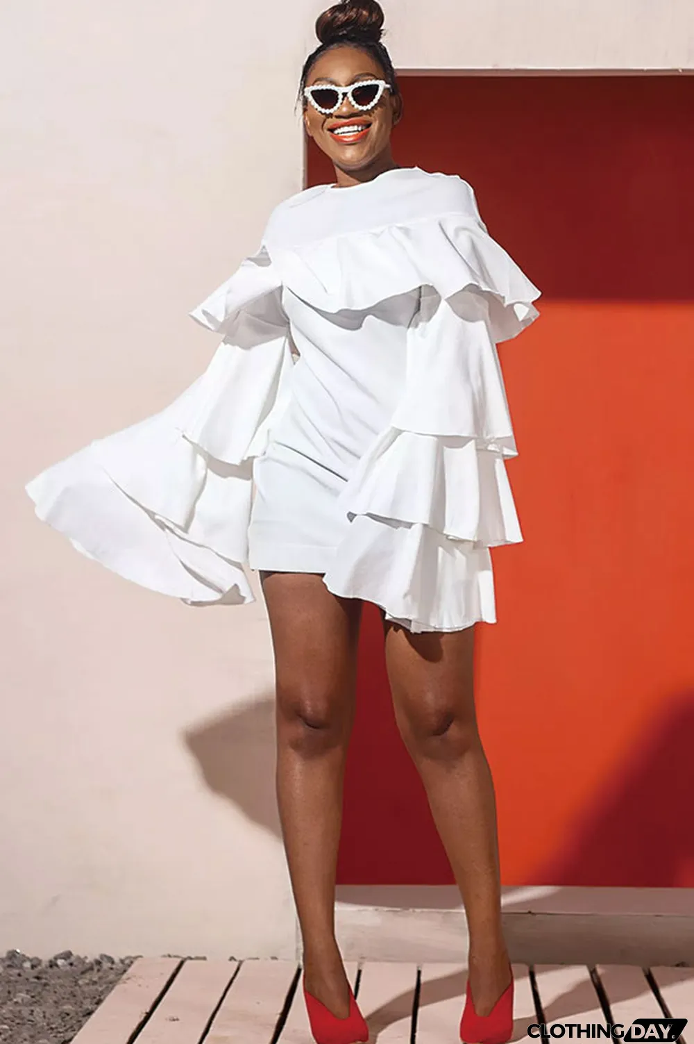 Royal blue Fashion Sexy Bell sleeve Long Sleeves O neck A-Line Mini Patchwork ruffle Solid Club Dresses