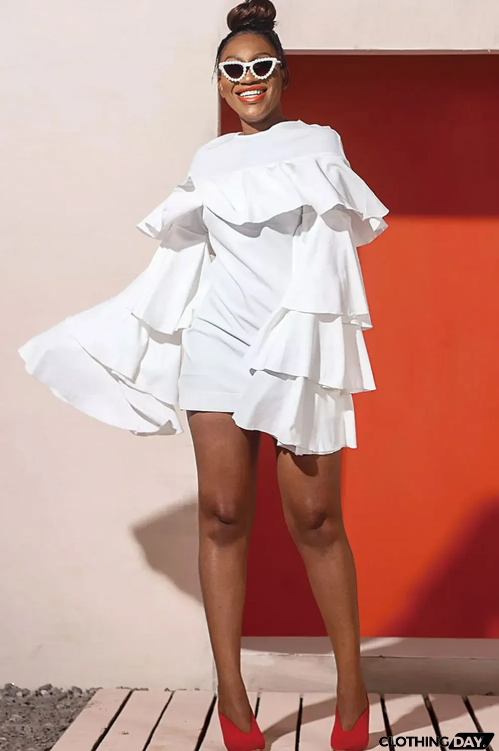 Royal blue Fashion Sexy Bell sleeve Long Sleeves O neck A-Line Mini Patchwork ruffle Solid Club Dresses