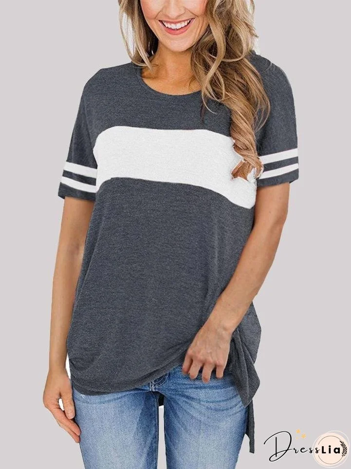 Casual Stitching Round Neck T-shirt