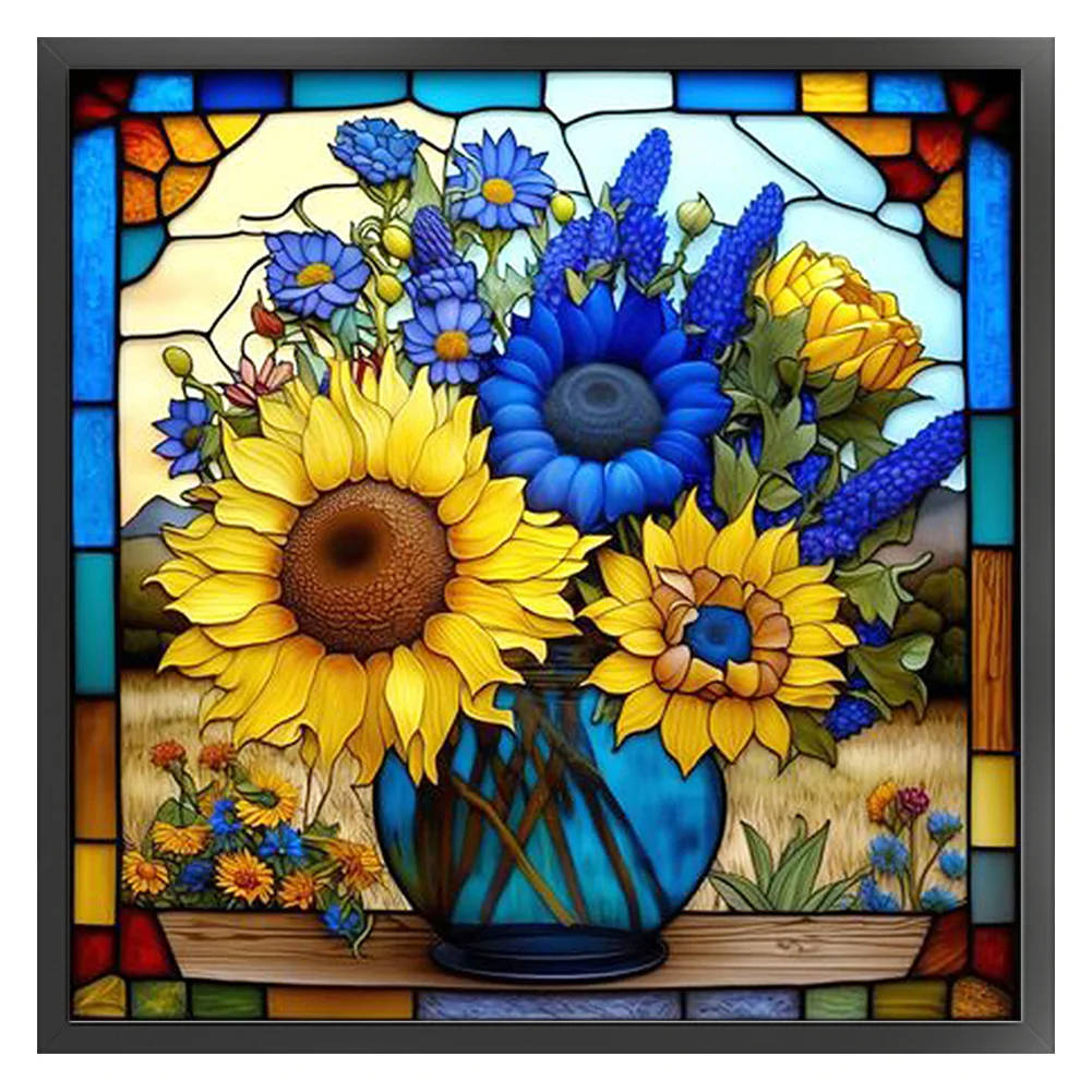 DIY Stamped Cross Stitch 14CT Full Embroidery 40*40cm - Glass Painting-Sunflowers