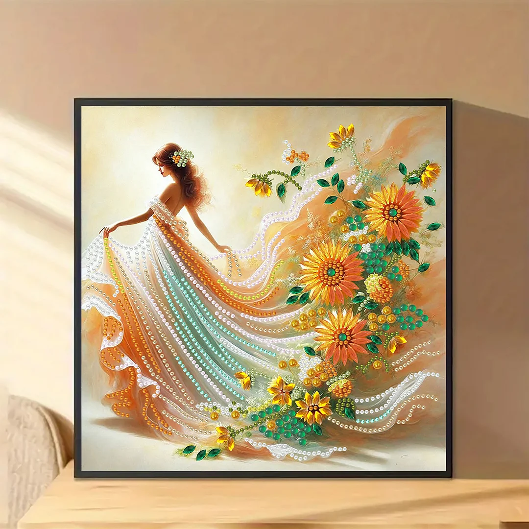 Diamond Painting - Partial Special Shaped Drill - Sunflower Dancing Girl(Canvas|30x30cm)