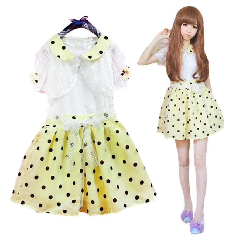 Yellow Hight Waist Polka Dots Sweet Dress SP130102