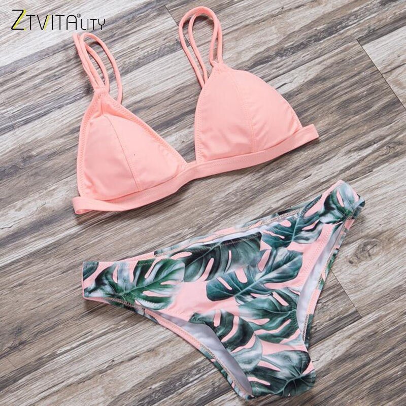 ZTVitality 2018 Sexy Swimwear Women Bikini Set Print Leaves Push-Up Padded Swimsuit Low Waist Bathing Beachwear Biquini Swimsuit