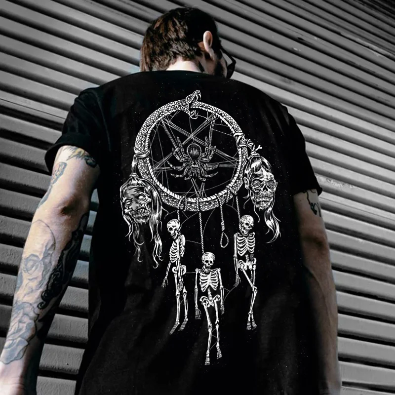 Spider skeleton print loose T-shirt designer -  