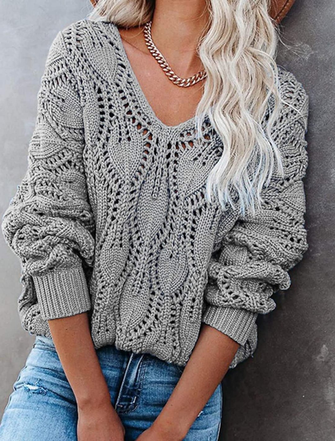 Women's Sweater Jumper Hollow Out Knitted Solid Color