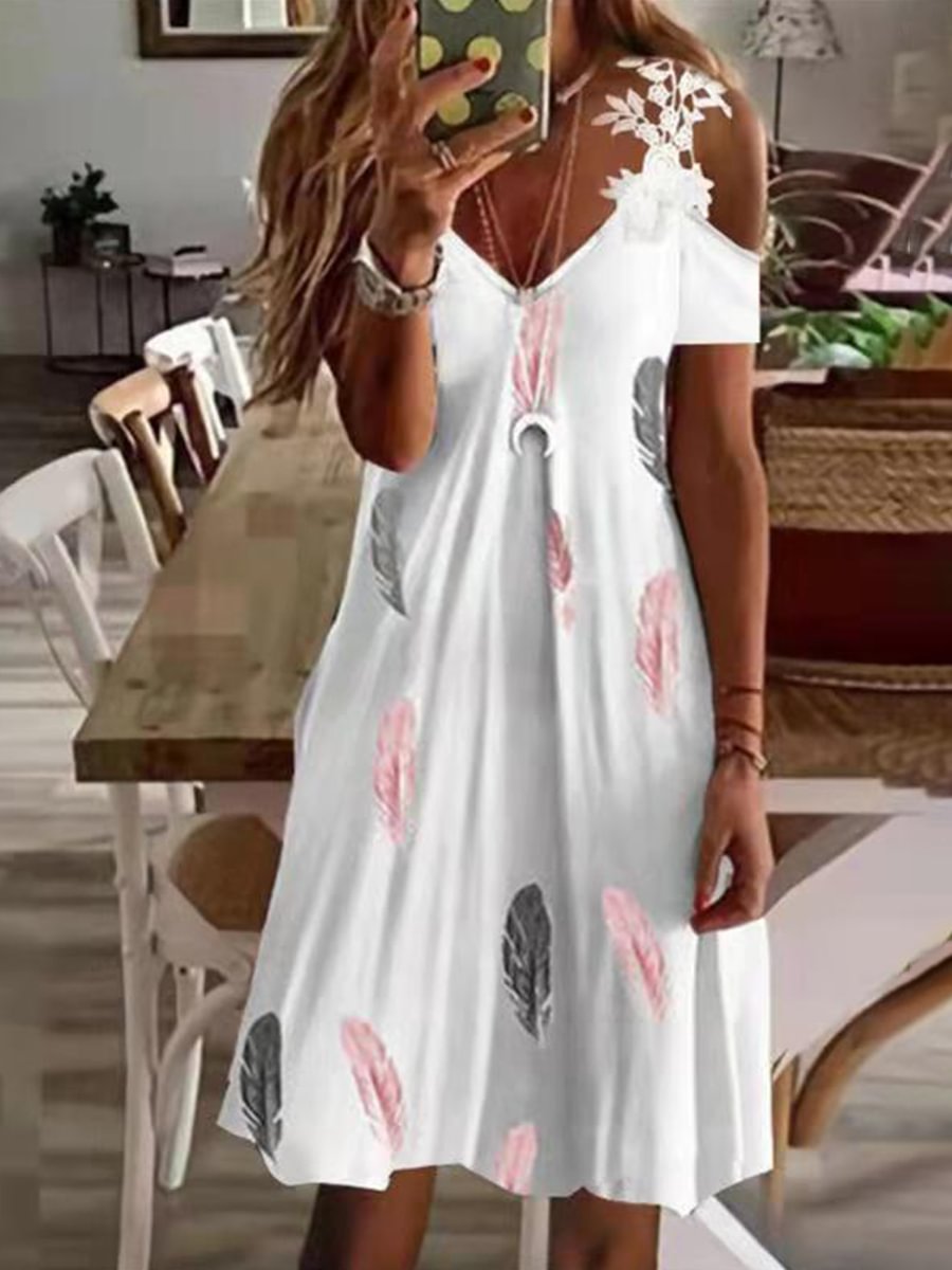 Feather-print Lace Sleeveless Dress