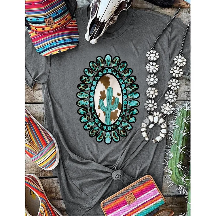 Turquoise cactus T-shirt Tee-05764-Annaletters