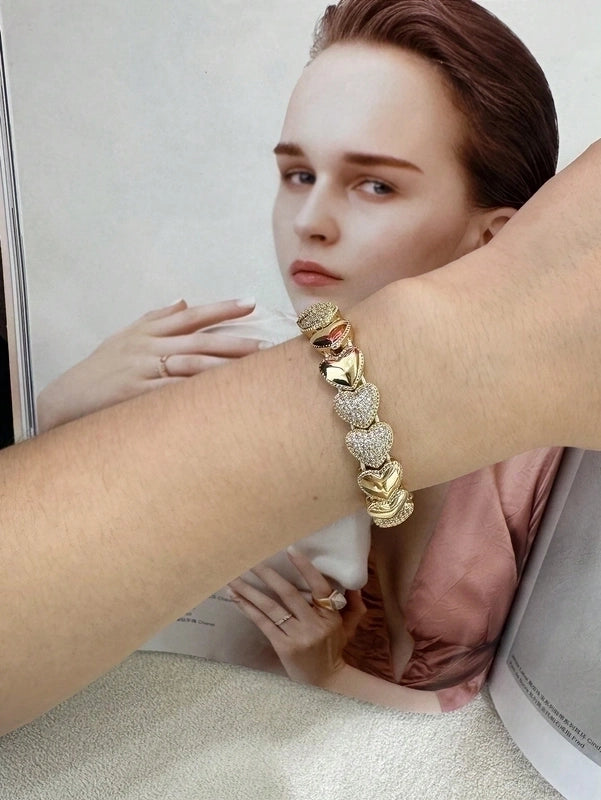 Brass 18K Gold Plated Drawstring Sector Square Heart Shape Zircon Drawstring Bracelets