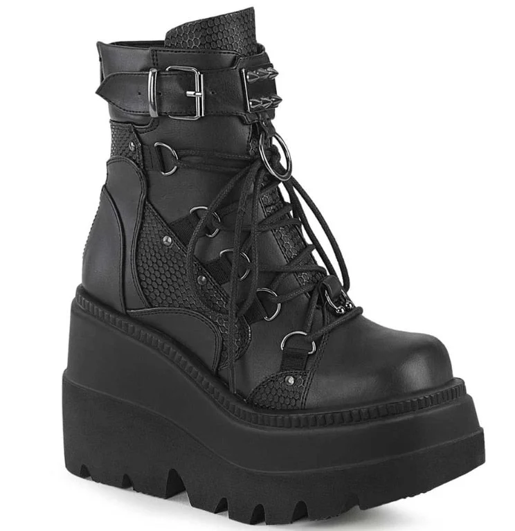 Cyber Monday Sales 2022 Autumn Winter Sale Punk Halloween Witch Cosplay Platform High Wedges Heels Black Gothic Calf Boots Women Shoes Big Size 43