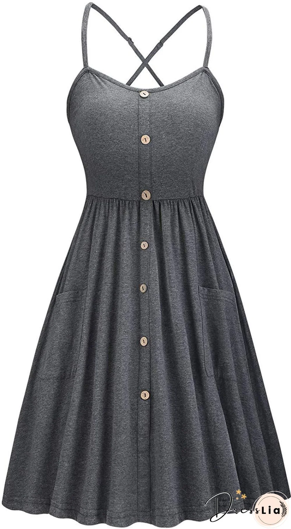 Button Pocket Solid Suspender Dress