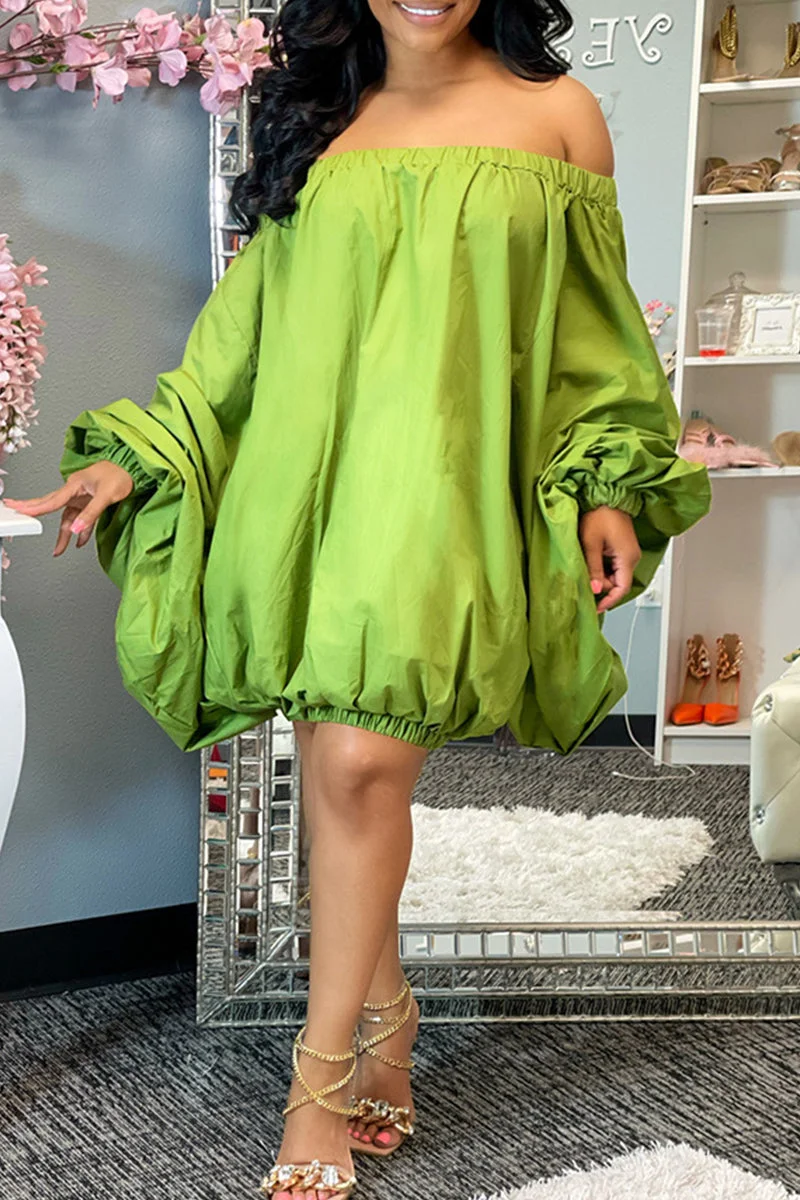 Fashion Sexy Solid Backless Off the Shoulder Long Sleeve Dresses