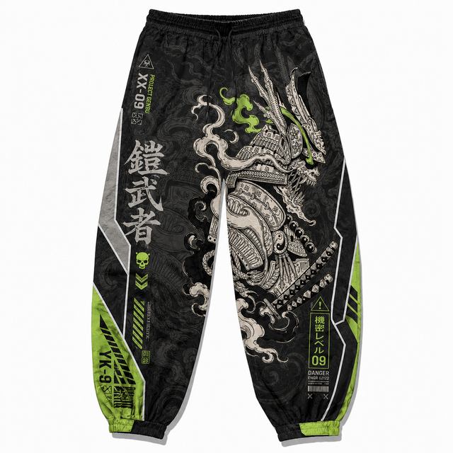 Green Samurai Dragon Techwear Jogger Pants