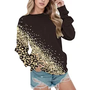 Women Casual Leopard Print Sweatshirt Crew Neck Long Sleeve Top Pullover Loose Trendy Clothes Autumn Winter 2025 Tops Hoodies