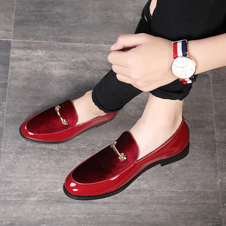 PU Leather Patchwork Buckle Slip On Loafers Shoes