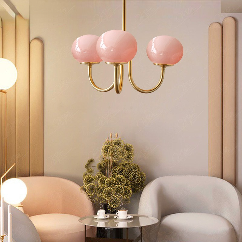 Vintage Art Deco Brass 3-Light Chandelier Pendant Light For Living Room
