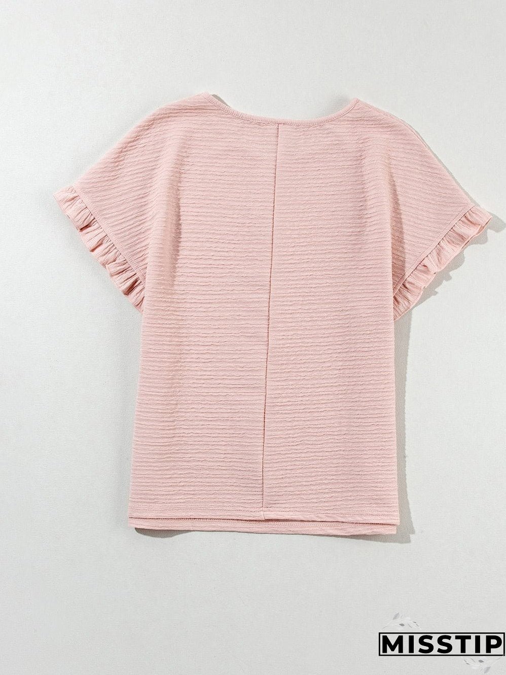 Light Pink Textured Ruffle Sleeve Elegant Blouse