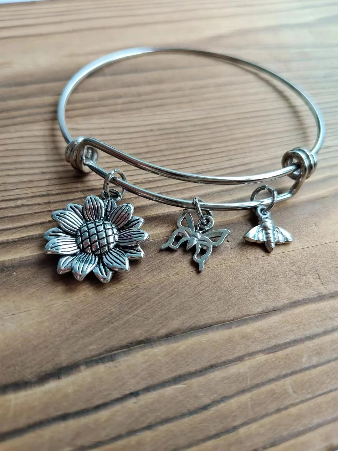 Sunflower Charm Bangle Bracelet