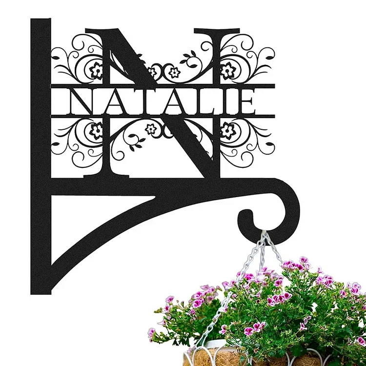 Custom Family Name Hanging Bracket Indoor and Outdoor | Personalized Initials Light Hangers Outdoor | Customizable 10 Inch Metal Plant Hanger | Anti Rust Plant Hook for Bird Feeder Wind Chime
