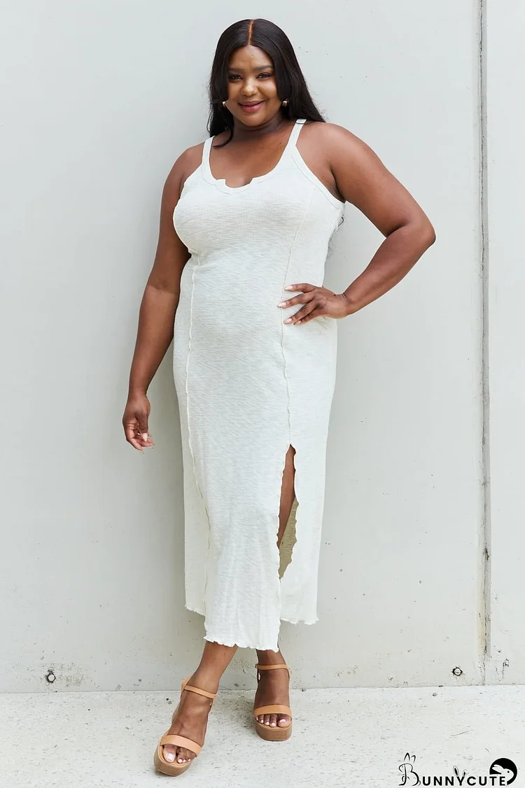 Culture Code Look At Me Full Size Notch Neck Maxi Dress with Slit in Ivory