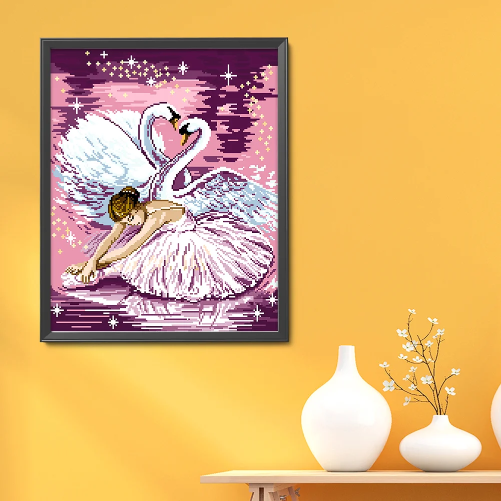 9CT Full Stamped Cross Stitch Bead Embroidery- Swan Dance(Canvas| 43*54CM)