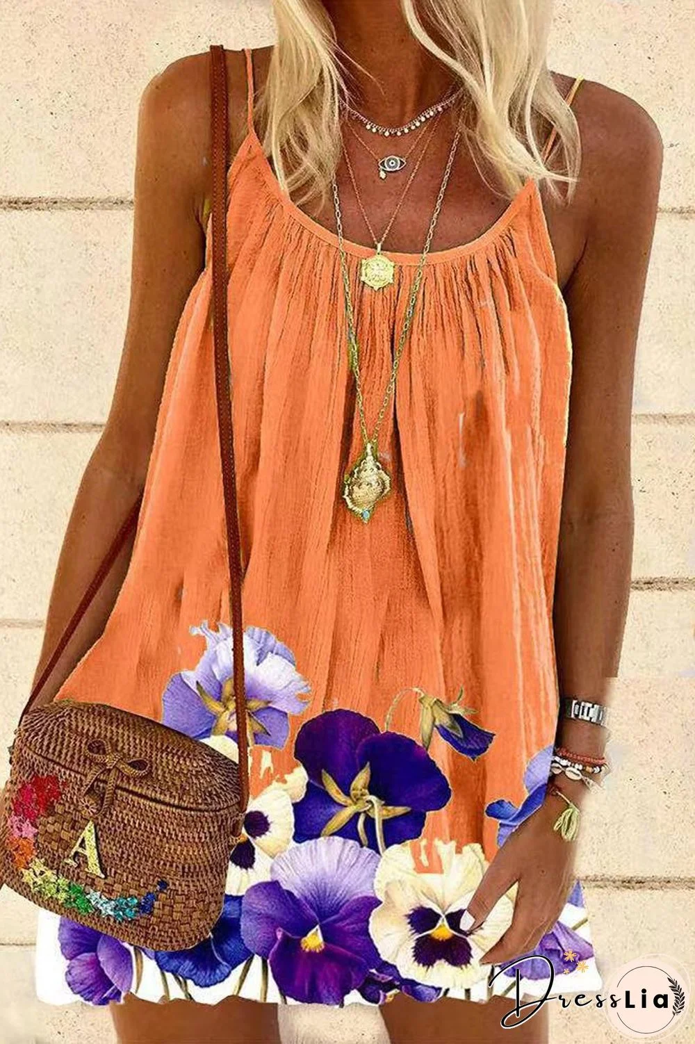 Sweet Floral Printed Sling Mini Dress