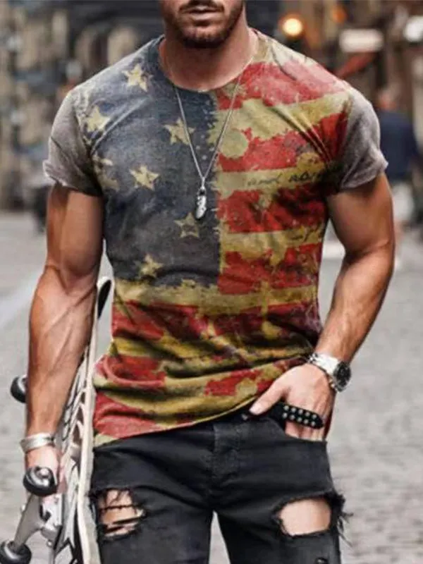 Star Printed Round Neck Loose T-shirt